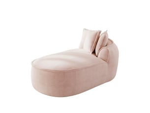 Canapé méridienne droit rose en chenille avec coussins, 2 modules indépendants modulables et sans cadre