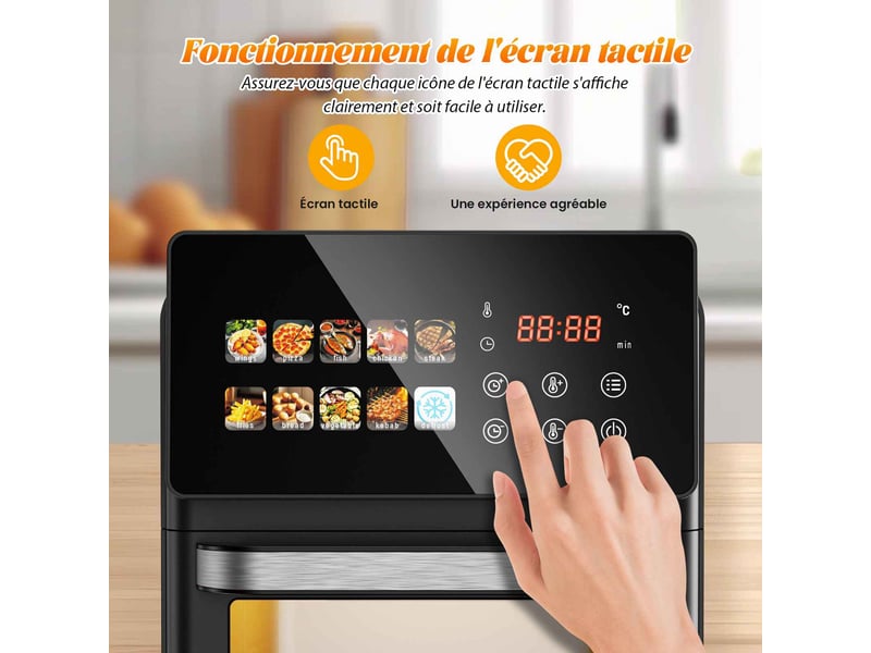  Four air fryer électrique 10l noir mat, écran tactile intelligent 12 programmes, fenêtre transparente, 80-200°c, 1-60 min, 5-6 personnes  - Conforama C
