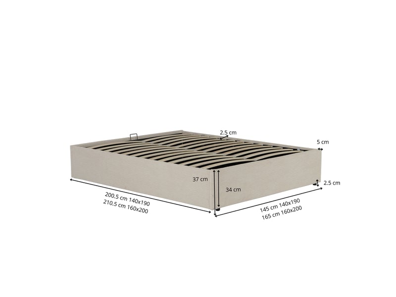  Lit coffre 160x200 velours côtelé taupe terre de nuit  - Conforama D