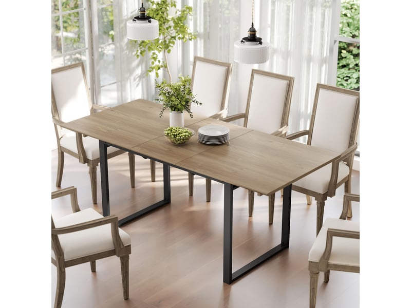 Table à manger extensible rectangle pour 6 à 8 personnes, table de cuisine avec rallonge 140-180 cm, effet bois naturel - Conforama D
