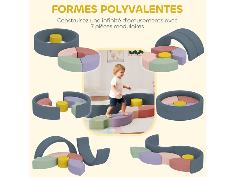 Parcours motricité bébé module motricité bébé 7 pièces avec housse lavable 107 x 107 x 30 cm multicolore - Conforama D
