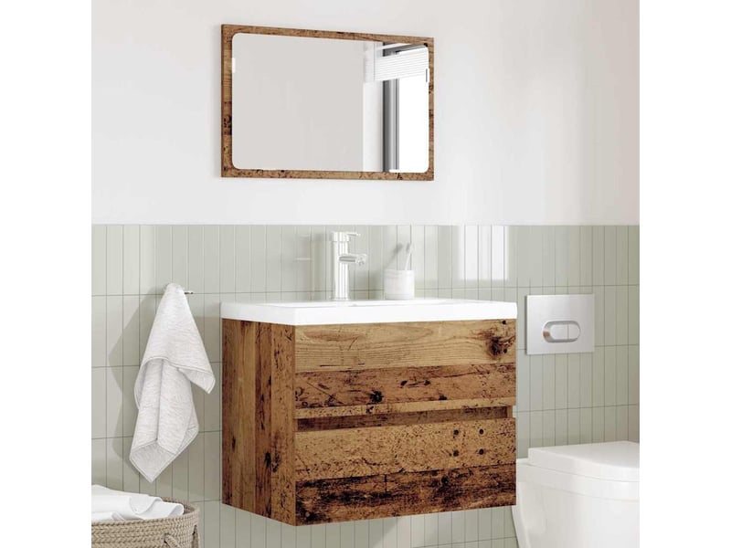  Ensemble de mobilier de salle de bain 2 pc bois ancien cf64042  - Conforama D