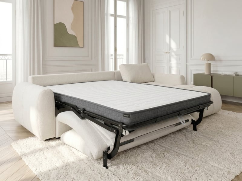 Bobochic canapé d'angle réversible convertible coffre fuji ouverture express tissu chiné blanc réversible FUJI - Conforama D