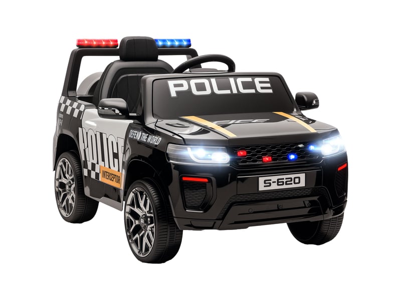 Voiture de police électrique pour enfants avec télécommande, double moteur, sirène, suspension 4 roues et phares - noire - Conforama A