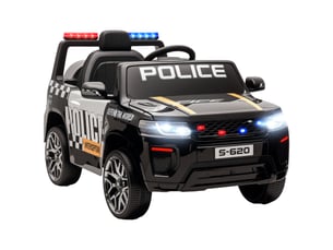 Voiture de police électrique pour enfants avec télécommande, double moteur, sirène, suspension 4 roues et phares - noire