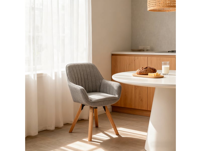 Lot de 4 chaise salle à manger scandinave fauteuil coiffeuse siège pivotant avec accoudoirs rembourré en tissu pieds en bois massif, gris - Conforama W