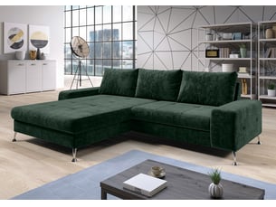 Canapé d'angle gauche convertible <strong>AX LIVING </strong> <strong>Artemia</strong> 5 places Velours vert avec coffre de rangement