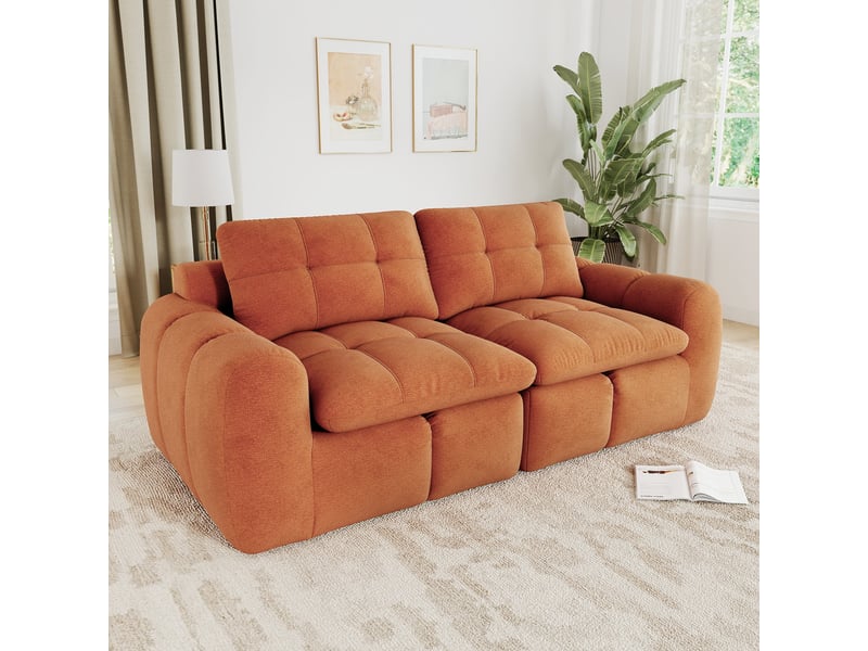 Canapé droit modulable 2 places en chenille orange – 194 x 97 x 68 cm Fay Lum - Conforama D