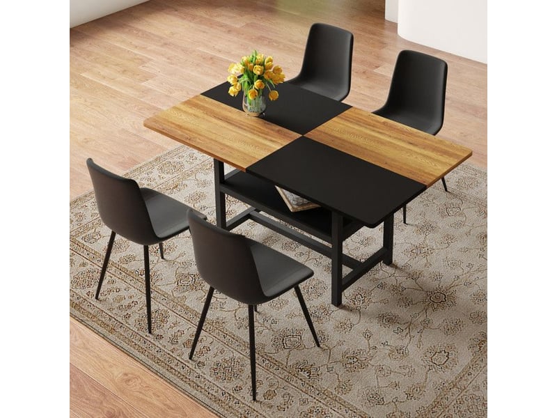  Table à manger - 160 cm - 4 chaises en pu noir - compartiment de rangement intégré - design contemporain  - Conforama B