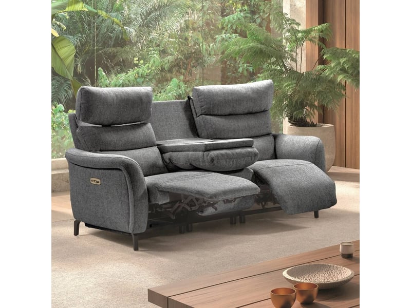  Canapé 3p relax électrique avec tablette centrale tissu gris - varenne VARENNE - Conforama D