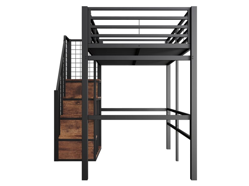  Lit mezzanine enfant 90x200 cm – noir – escalier sécurisé et rangements intégrés – sans matelas  - Conforama E