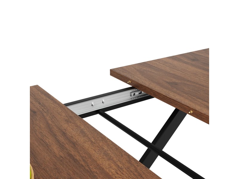  Ensemble table et 4 chaises, table extensible 160×80×75 cm en noyer, chaises en velours noir, pour 4 personnes  - Conforama E