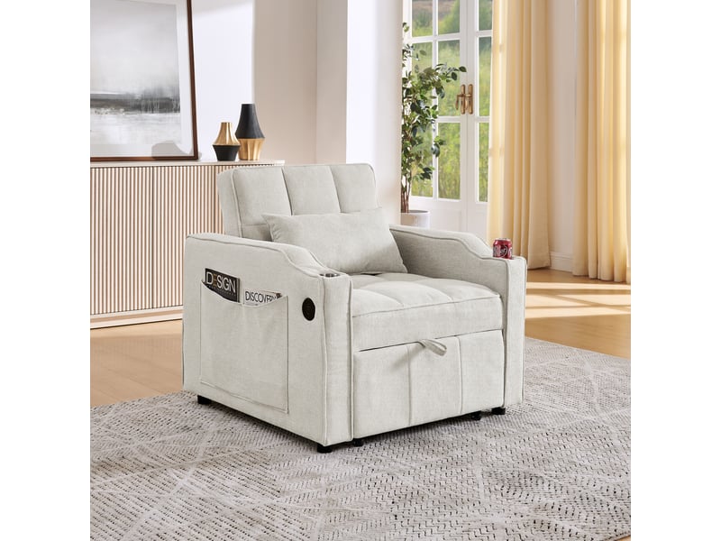  Canapé convertible, canapé-lit, poches latérales, porte-gobelets, dossier réglable 3 positions, 3 en 1, 190 cm, usb  - Conforama R
