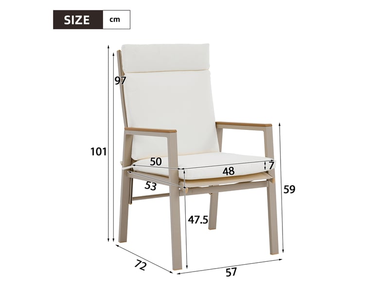 Lot de 2 chaises de jardin 57 x 72 x 101 cm – beige et kaki – accoudoirs et coussins confortables souples - Conforama C