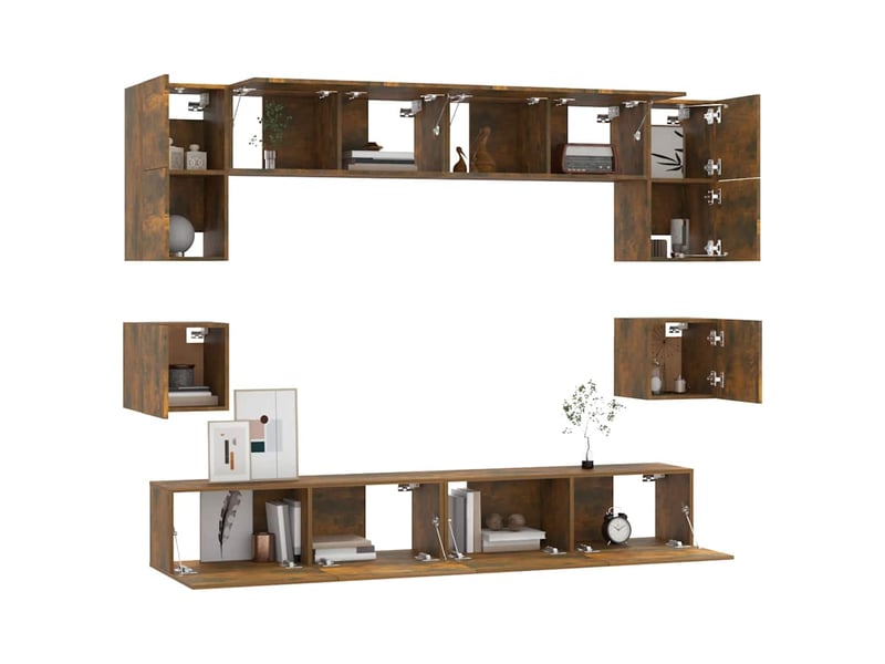  Ensemble de meubles tv - banc tv - meuble de rangement 8 pcs chêne fumé bois d'ingénierie  - Conforama D