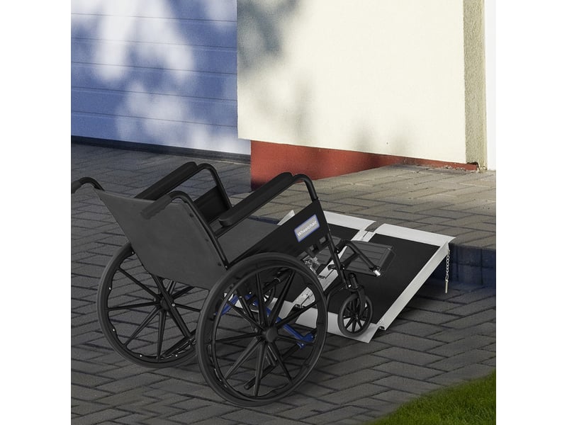 Rampe de fauteuil roulant rampe de chargement rampe d'accès antidérapante pliable avec bordures de sécurité max. 272 kg dim. 65l x 74l cm alu. Noir  - Conforama E