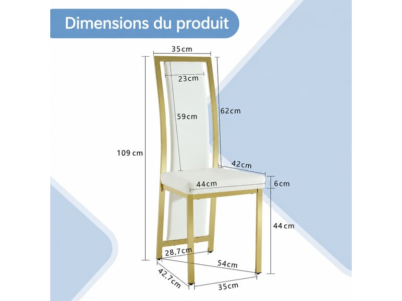  Lot de 2 chaises de salle à manger blanches et dorées, simili, dossier haut, h109 cm  - Conforama C