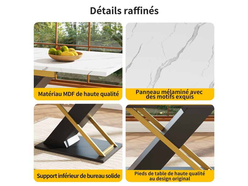  Table à manger extensible noir, rangement, fermeture douce, effet marbre, confort, solide, robuste - mdf et métal - 160x80x75.4cm  - Conforama C
