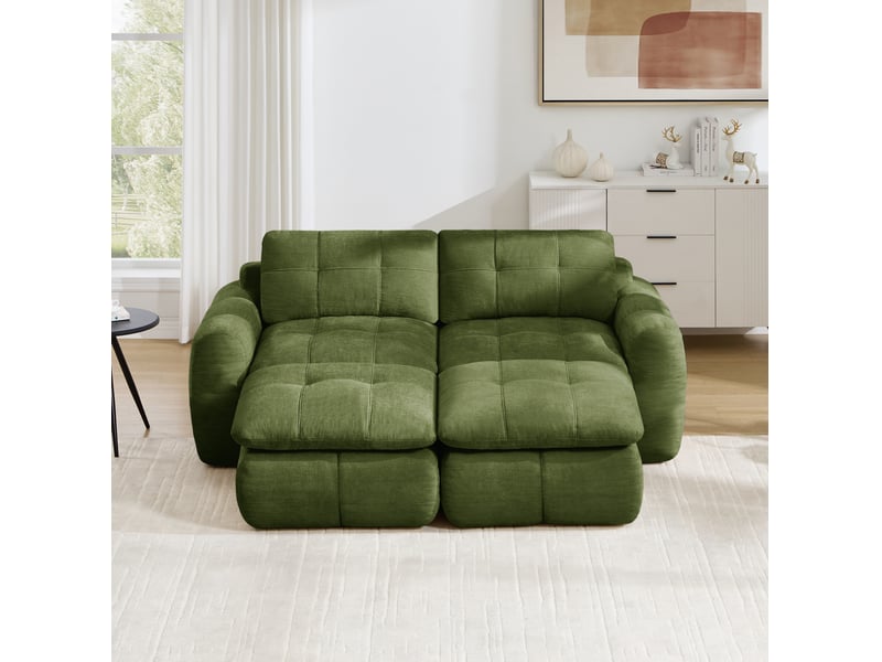 Canapé modulaire 2 places 194x160x68 cm avec 2 poufs en chenille vert - Conforama D