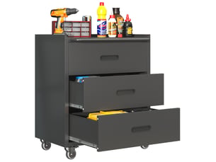 Meuble de rangement à outils 75x42x88 cm – noir – 3 tiroirs xxl, roulettes verrouillables amovibles
