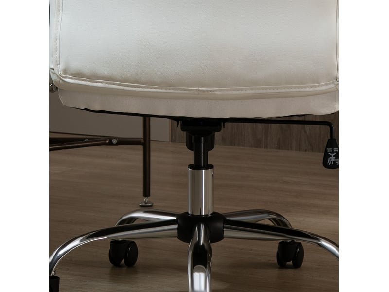  Chaise de bureau ergonomique blanche en cuir régénéré, réglable et basculante, avec roulettes 360°  - Conforama E