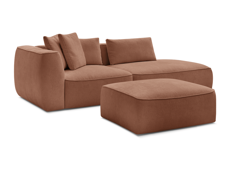  Bobochic canapé droit fixe 3 places leopold tissu texturé avec pouf orange  accoudoir gauche LEOPOLD - Conforama A