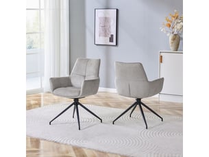 Lot de 2 chaises pivotantes à 360° style européen en tissu gris, avec pieds métalliques noirs laqués