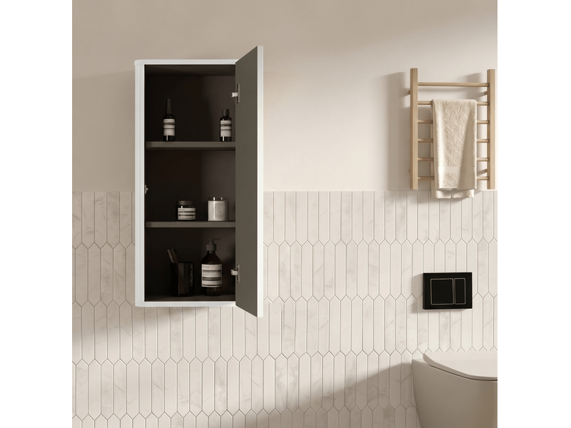  Armoire de salle de bain murale 1 porte avec 2 étagères ouverture par pression design rainuré blanc 36 × 29 × 75 cm  - Conforama D