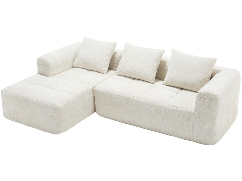 Canapé Modulaire 2 Places + Chaise Longue – Velours Côtélé Doux – 5 Coussins, Porte-gobelets, Poches Latérales – Khaki, Montage Zéro