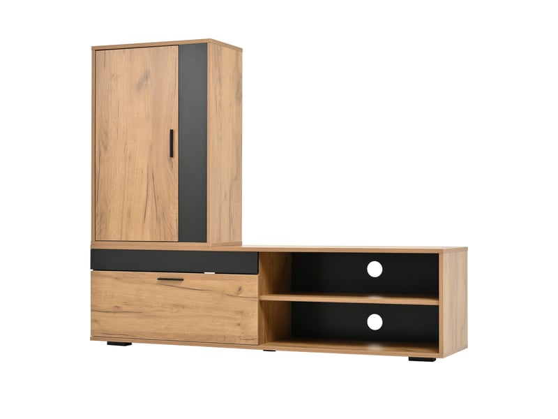  Ensemble meuble tv mural 3 pièces 140 cm bois et noir moderne avec rangements  - Conforama E