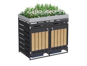 Abri poubelle avec jardinière intégrée, 2 compartiments, ventilation et portes verrouillables en fer noir 137 × 79 × 125 cm