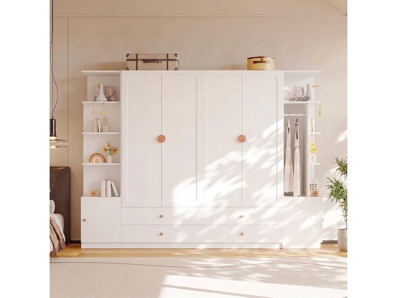  Armoire 6 portes blanche 270x45x200 cm avec 4 penderies et 4 tiroirs  - Conforama B