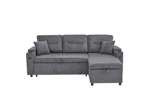 Canapé droit fixe <strong></strong> <strong></strong> 3 places Velours côtelé gris avec coffre de rangement