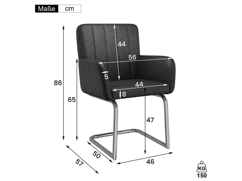  Chaise de salle à manger lot de 4 à dossier ergonomique  - pieds métal en z, simili cuir noir  - Conforama D