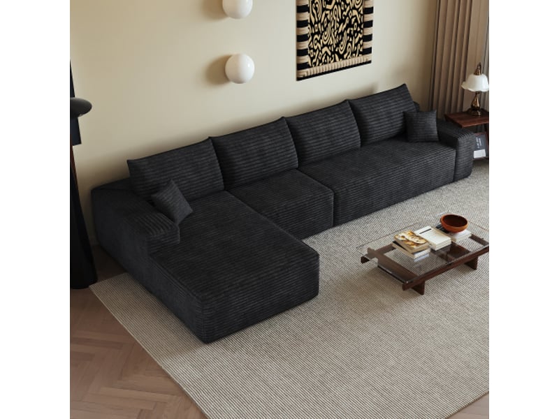 Canapé d'angle modulable 340 cm noir – méridienne en l – profondeur d'assise – sans montage - Conforama E