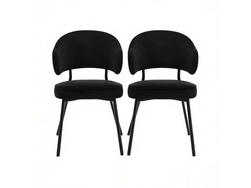  Lot de 2 chaises de salle à manger rembourrées avec dossier incurvé et pieds en métal, velours noir  - Conforama A