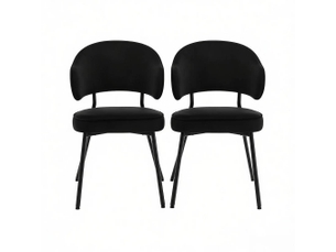 Lot de 2 chaises de salle à manger rembourrées avec dossier incurvé et pieds en métal, velours noir