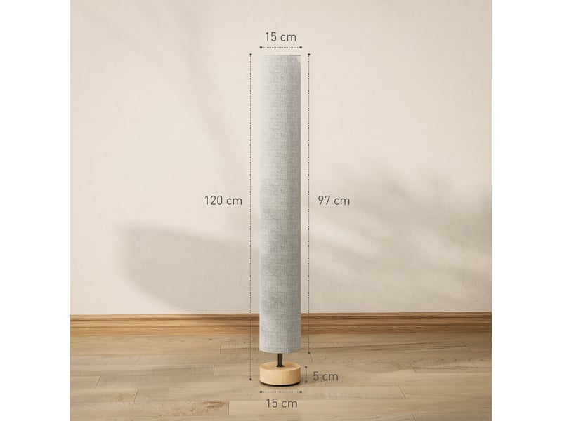  Lampadaire gris 120 cm avec abat-jour en lin, 2 douilles e27 jusqu'à 40 w, interrupteur au pied pour salon  - Conforama C