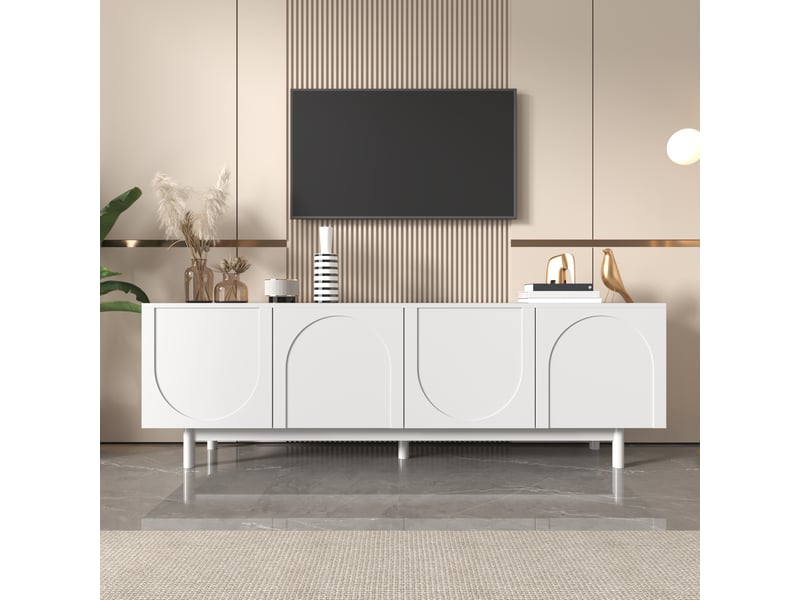 Meuble tv 175 cm – blanc – 4 portes push‑open – étagères réglables - buffet bas et table tv moderne - meuble tv salon rangement naturel - Conforama B