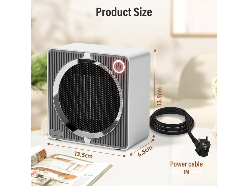  Chauffage électrique portable 500 w, mini chauffage ptc en céramique, silencieux et compact pour maison et bureau  - Conforama E