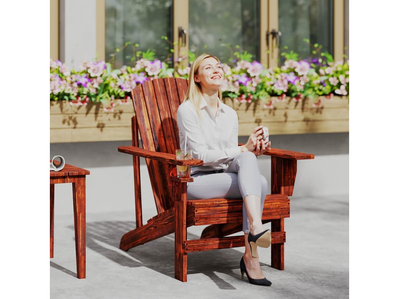 Fauteuil adirondack en bois avec accoudoirs et dossier haut pour terrasse ou balcon extérieur, 72 x 95 x 93 cm, marron - Conforama D