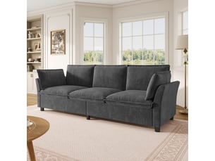 Canapé 3 places moderne 220x81x87cm assise moelleuse 2 coussins accoudoirs cadre métal - chenille - gris