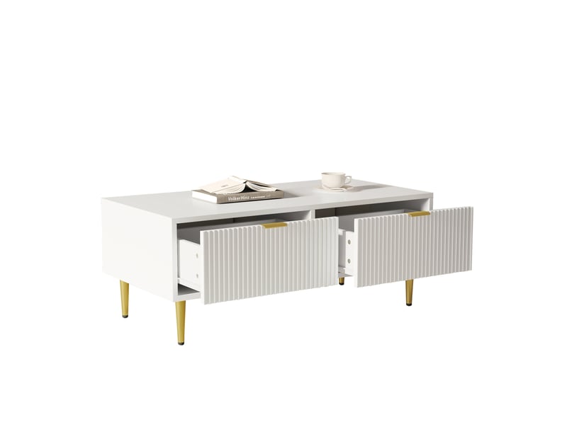  Table basse 100x50x40 cm avec 2 tiroirs en mdf blanc et accents dorés  - Conforama A