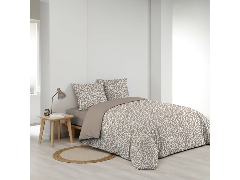  Parure de lit 240 x 220 cm 100% coton wild + drap-housse 140 x 190 cm blanc  - Conforama E