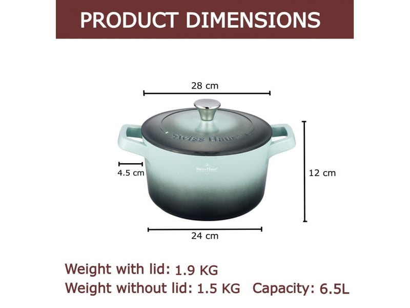 Faitout 28cm avec couvercle 6,3l tous feux dont induction vert swiss haus sh-zc28g - Conforama E