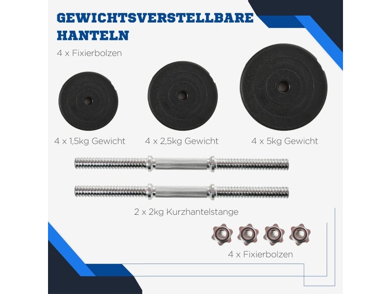 Set d'haltères réglables 40 kg noir avec 12 disques et 2 barres en acier chromé pour entraînement complet - Conforama E