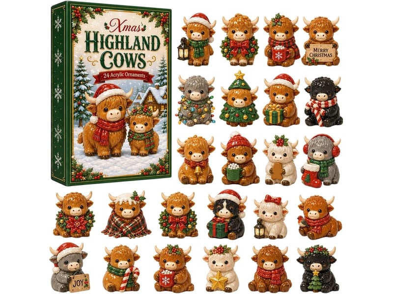  Calendrier de l'avent 2026 vache highland, 24 décorations en acrylique – ornements de noël à suspendre  - Conforama A