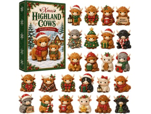 Calendrier de l'avent 2026 vache highland, 24 décorations en acrylique – ornements de noël à suspendre