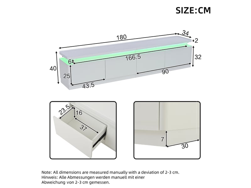 Ensemble meuble tv et table basse blanc brillant avec led et 4 tiroirs, design minimaliste moderne pour tv jusqu'à 75 pouces - Conforama C