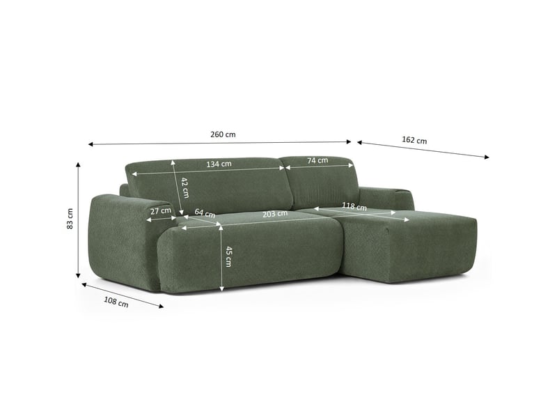  Canapé d'angle droit compressé westa 4 places tissu chenille vert  - Conforama C